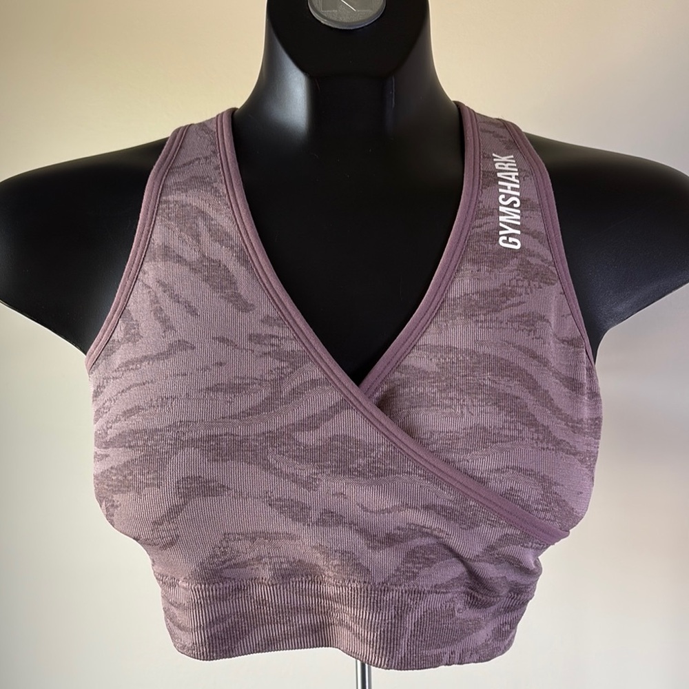 Gymshark Dusty Mauve Zebra Jacquard Wrap Sports Bra